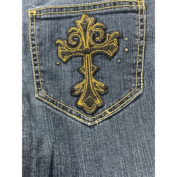 LL Cool J Womens Size 13 Blue Jeans Cross Embroidered Pockets Bootcut Stretch - Picture 6 of 9